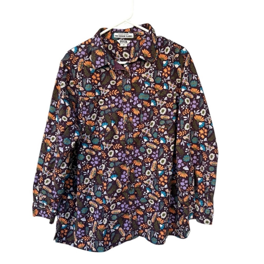 Duluth Trading Co. Women's Free Swingin' Flannel- Size 2XL - Butterfly & Flowers - Picture 6 of 8
